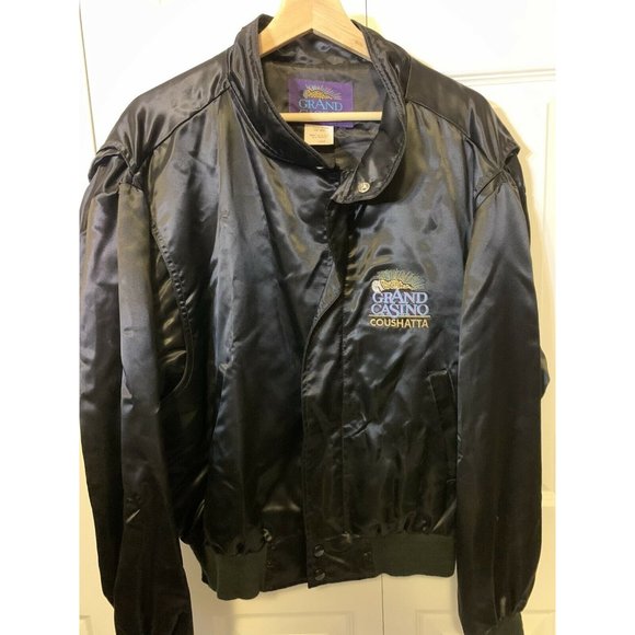 Grand Casino Vintage Satin Jacket Black Full Zip Men’s Sz Large - Picture 3 of 10